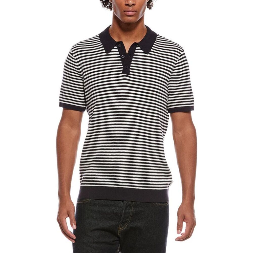 Onia Mens  Textured Knit Polo Shirt, Navy